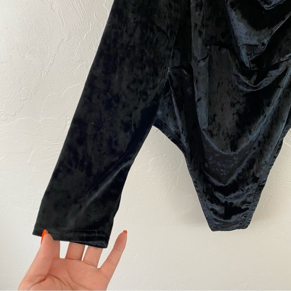 Yitty Size 1X Black Crush Velvet One Shoulder Compression High Neck Bodysuit Top - Picture 2 of 4